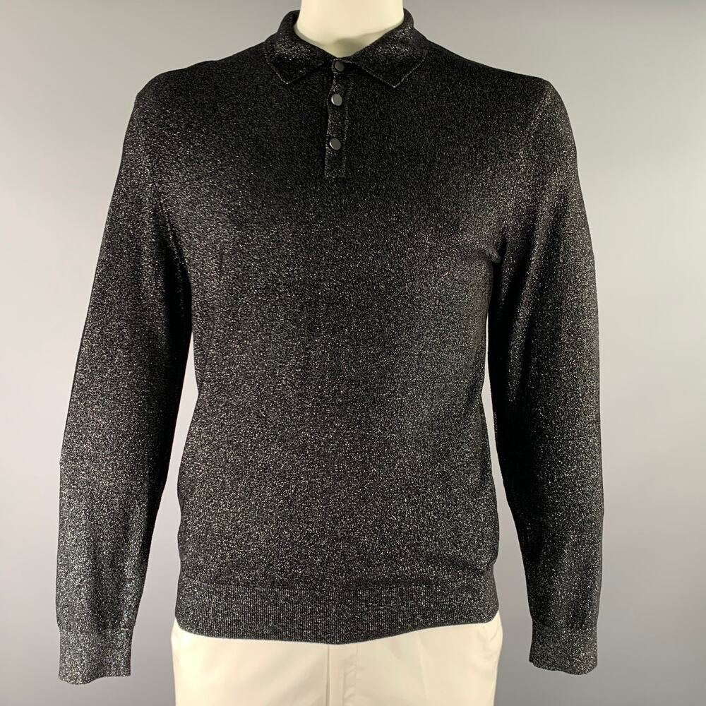 HUGO BOSS Size M Silver Grey Textured Ribbed Long Sleeve Shirt